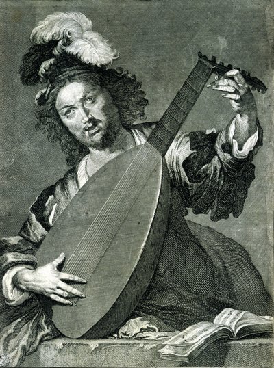 Voorstelling van een luitspeler die zijn instrument stemt. door Unknown artist