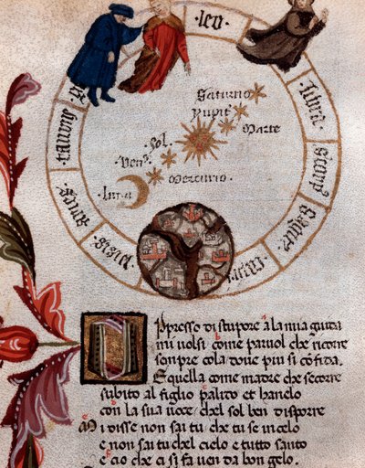 Voorstelling van de Italiaanse dichter Dante Alighieri en het ptolemeïsche systeem door Unknown artist