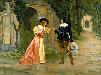 Voorstelling van de uitwisseling van de ring tussen Edgar en Lucia in Act I van de opera 