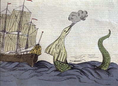 Weergave van de zeeslang gezien door de Noorse missionaris Hans Egede (1686-1758) tijdens zijn reis naar Groenland. Gravure uit de 18e eeuw door Unknown artist