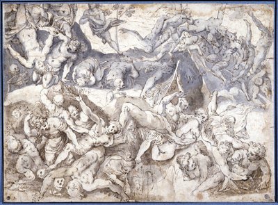 Verdoemden in de hel geworpen. anoniem door Unknown artist