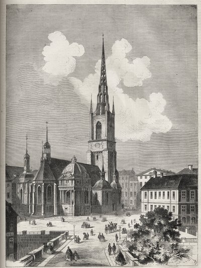 Riddarholmen Kerk - De Riddarholm Kerk in Stockholm - 1866 door Unknown artist