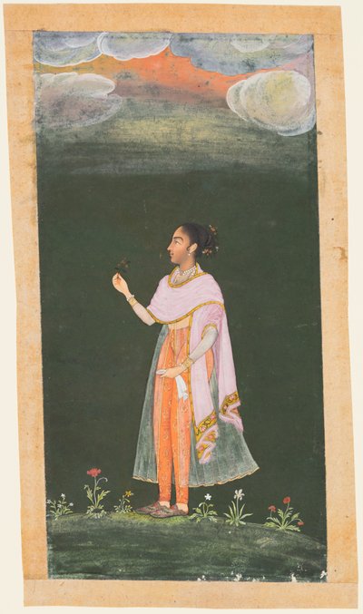Koninklijke vrouw met een bloem door Unknown artist