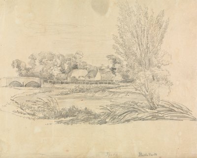 Landelijk Landschap met Brug en Cottages door Unknown artist