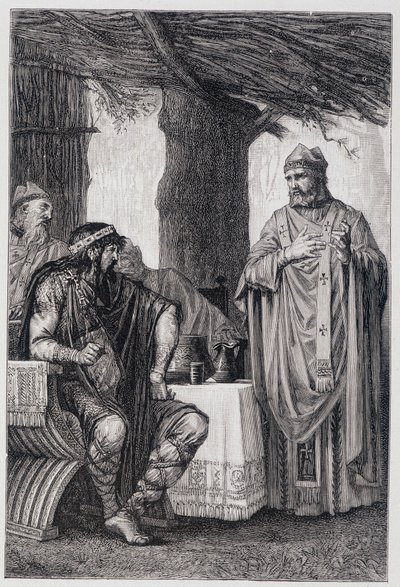 Saint Gregoire van Tours (538-594) die zich verzet tegen Chilperic I (539-584) Koning van Neustrië door Unknown artist