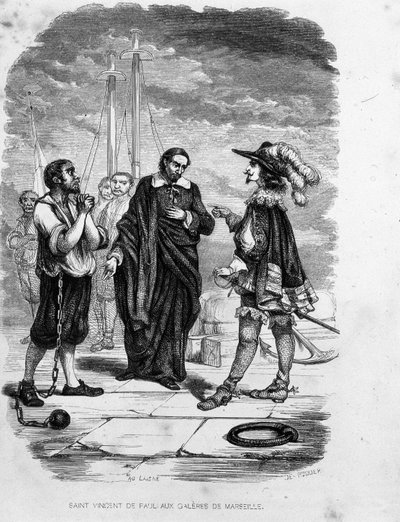 Sint-Vincentius van Paul pleit voor een veroordeelde bij een officier in de galeien van Marseille - in 