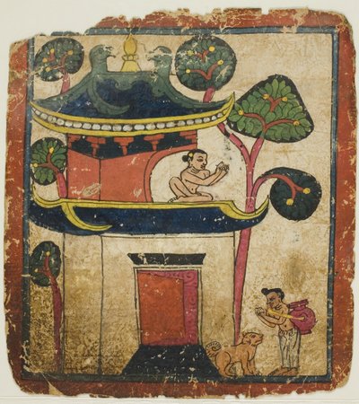 Scène uit het verhaal van Boeddha Ushnisha, uit een set inwijdingskaarten (Tsakali) door Unknown artist