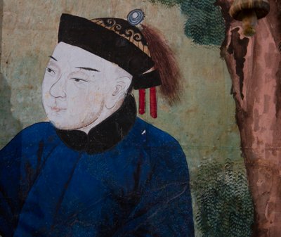 Scènes uit het dagelijks leven in China, detail van het Chinese behang, Chinese kabinet, jachthuis, door Filippo Juvarra, Stupinigi, Piëmont, Italië door Unknown artist
