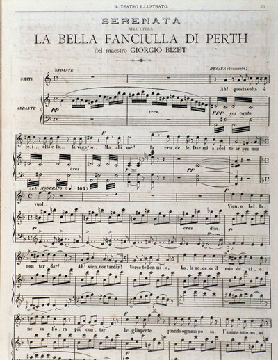Bladmuziekpagina voor De schone maagd van Perth, opera door Georges Bizet door Unknown artist