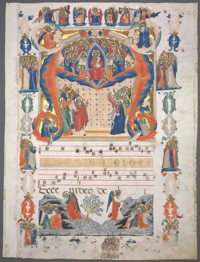 Enkel Blad Uitgesneden uit een Antifonarium: Initiaal A[spiciens a longe] met Christus in Majesteit door Unknown artist