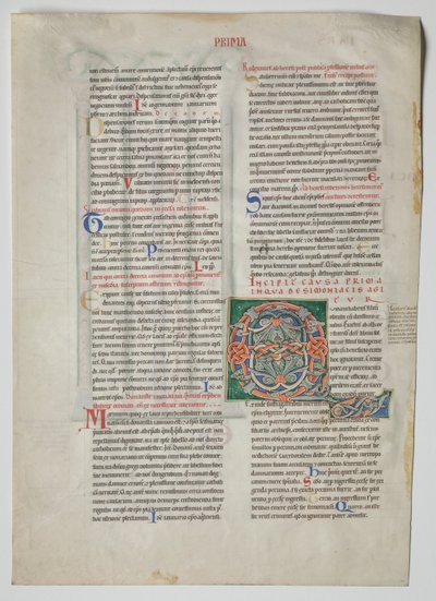 Enkel blad uit een Decretum van Gratianus: Gedecoreerde initiaal Q[uidam habens filium obtulit] door Unknown artist