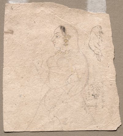 Schets van een Vrouw met een Olifant en andere Dieren op de Achterkant door Unknown artist