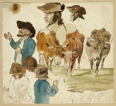 Schetsen van Mannen en Koeien door Unknown artist