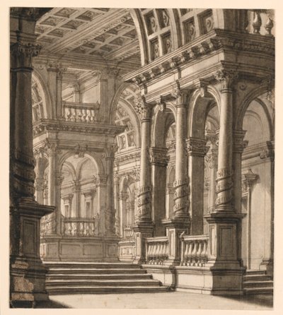 Toneelontwerp, interieur van gebouw door Unknown artist