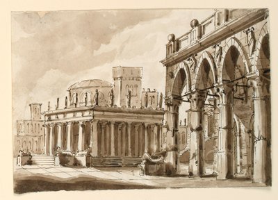 Toneelontwerp, Plein met Openbaar Gebouw door Unknown artist