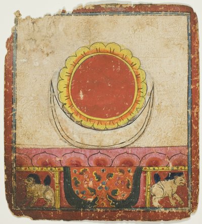 Zon, maan en lotus op de troon van de leeuw, uit een set inwijdingskaarten (Tsakali) door Unknown artist