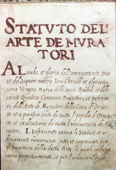 Tafel van de corporaties, status van metselaars van de stad Orvieto, Italië door Unknown artist