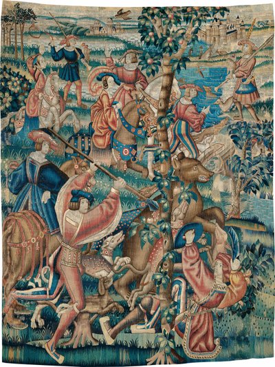 Wandtapijt (Berenjacht en valkerij van een jachtreeks) door Unknown artist