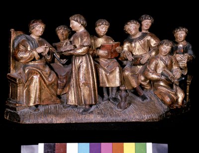 Leraar en studenten - gesneden hout door Unknown artist