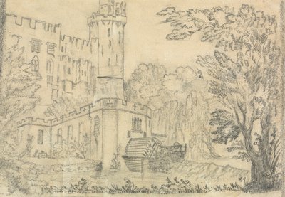 De Achterkant van een Groot Kasteel met Watermolen op de Voorgrond door Unknown artist