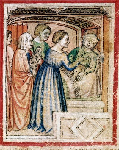De dood van Rachel in lagen Miniatuur uit codex 212 (of padovano codice of Bijbel van Padua) 1390-1400 Rovigo, Accademia dei Concordi door Unknown artist