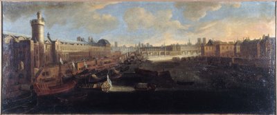 De Grote Galerie van het Louvre, met de Porte Neuve, de Pont-Neuf, de Citadel, het Collège des Quatre-Nations in aanbouw en de Quai Malaquais, circa 1665, op de Seine de koninklijke galei, huidige 1e en 6e arrondissementen, tussen 1660 en door Unknown artist