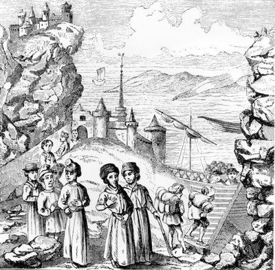 De joden verdreven uit Spanje. Reproductie van een gravure uit het begin van de 17e eeuw door Unknown artist