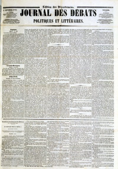 Het Journal des Débats van 05/09/1845 door Unknown artist
