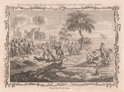 De landing van de mannen van Kapitein Roger in Californië en hun ontvangst door de inboorlingen door Unknown artist