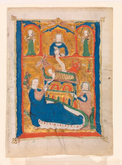 De geboorte met God de Vader, Jozef en engelen door Unknown artist