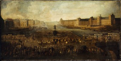 De Pont-Neuf, gezien vanaf de ingang van de Place Dauphine, de Quai Malaquais met het Collège des Quatres-Nations, de Grande Galerie en het Louvre, circa 1665 door Unknown artist