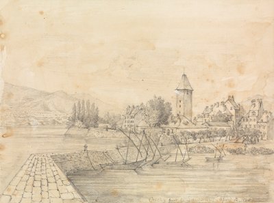 De Haven van Ouchy; grafietstudie van twee vrouwen met mutsen door Unknown artist