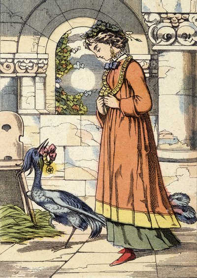 De Prinses en de Blauwe Vogel - illustratie van het sprookje 