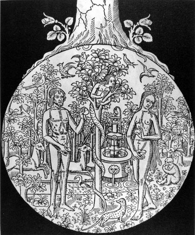 De Boom der Kennis (Adam en Eva in het Paradijs) - gravure, begin 16e eeuw, in 