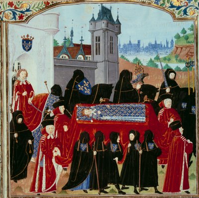 Het lichaam van de overleden koning Karel VI wordt weggebracht, achter de processie de nieuwe koning Karel VII door Unknown artist