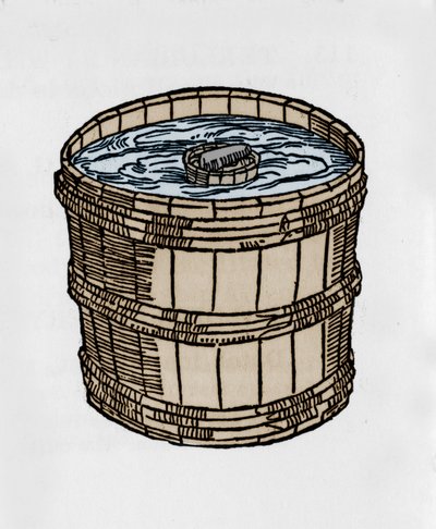 De compas in zijn oudste vorm drijvend op het wateroppervlak. Illustratie uit een verhandeling over magnetisme door J. Taisnier door Unknown artist
