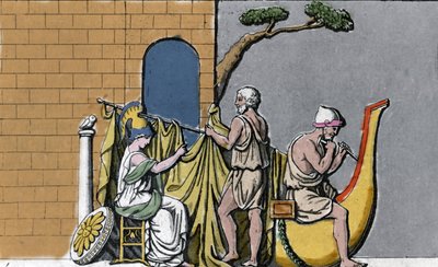 De bouw van het schip Argo, bijgestaan door Minerva, met het heilige hout van de eiken van Dodone. door Unknown artist