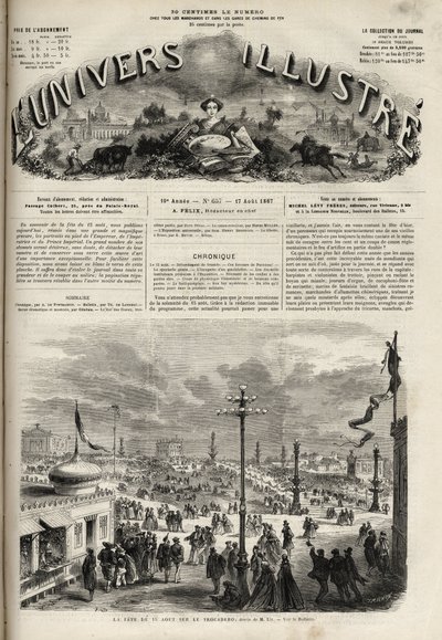 Het feest van 15 augustus 1867 op het Trocadéro in Parijs - Het illustere universum van 1867 door Unknown artist