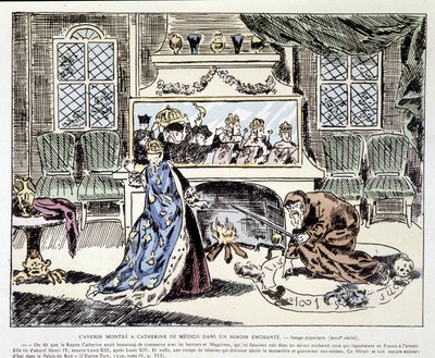 De toekomst getoond aan Catherine de Medici (Caterina de Medici) in een betoverde spiegel - Populaire afbeelding uit de 18e eeuw door Unknown artist
