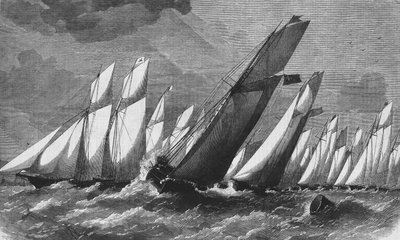 De oceanische race van de Royal Victoria Yacht Club in 1868 - gravure, Bibl. des Arts deco. door Unknown artist