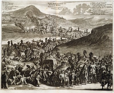 De pelgrimskaravaan van Caïro naar Mekka - gravure door Dapper door Unknown artist