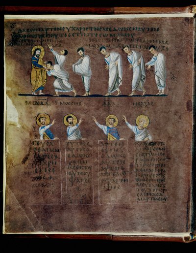 De paarse Codex Rossanensis, 6e eeuw (manuscript) door Unknown artist