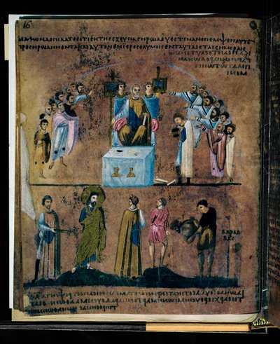 De paarse Codex Rossanensis, 6e eeuw (manuscript) door Unknown artist