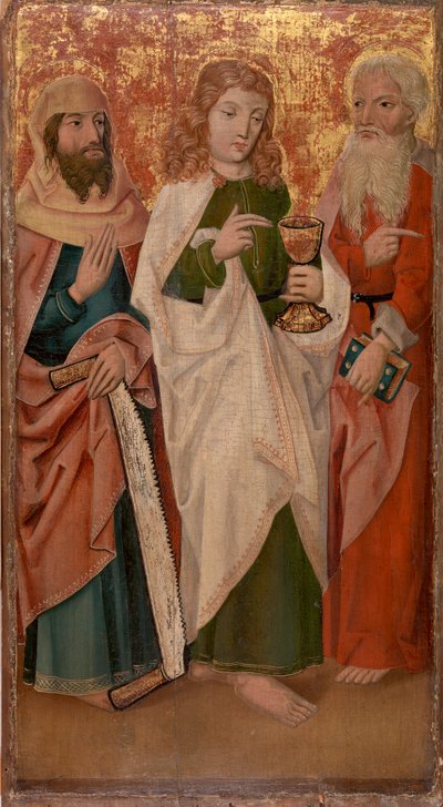 Drie apostelen met kruis, kelk en boek door Unknown artist