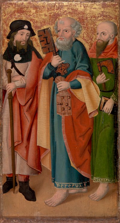 Drie apostelen met stok, sleutel en bijl door Unknown artist