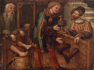Twee mannen in blokken, en een derde figuur door Unknown artist