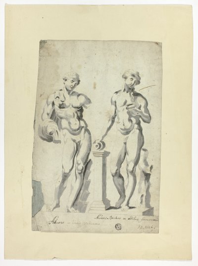 Twee Beelden: Antinous in de Vaticaanse Tuinen en Nisaus Bacchus in het Farnese Paleis door Unknown artist