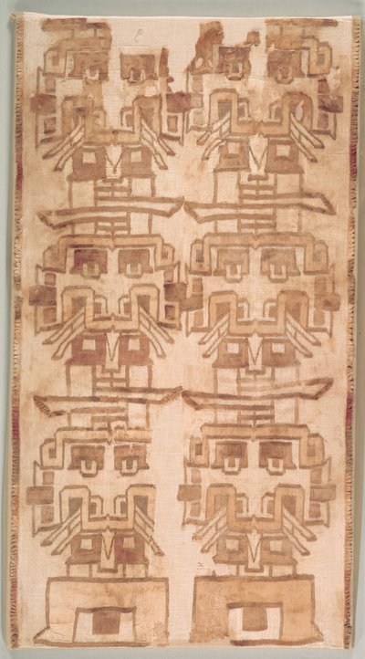 Twee textielfragmenten met getande hoofden door Unknown artist