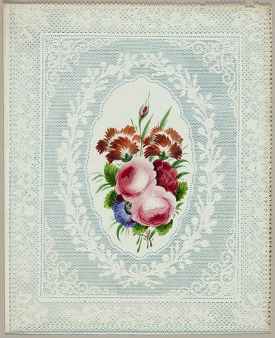 Valentijn zonder titel (Bloemen op kant) door Unknown artist