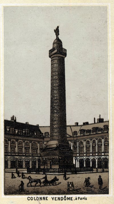Vendôme-zuil op het gelijknamige plein in Parijs. Chromolithografie van het einde van de 19e eeuw door Unknown artist